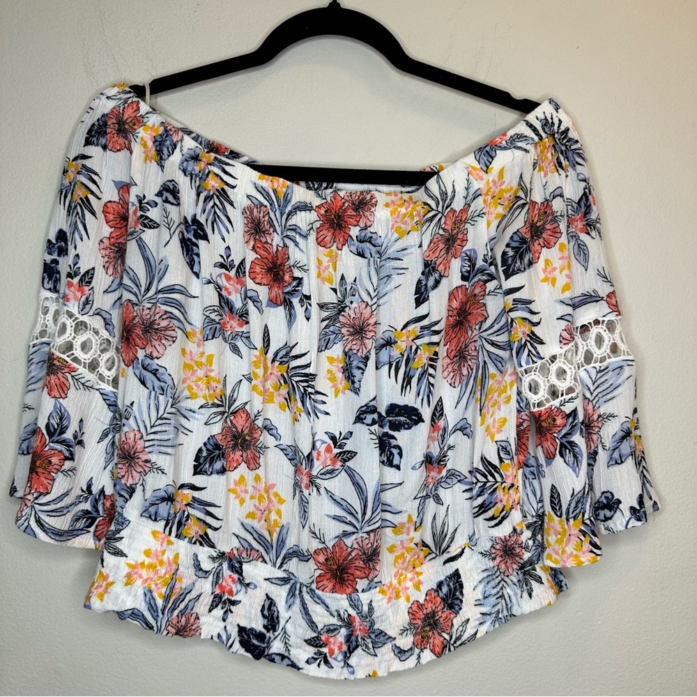 Jennifer Off Shoulder Top Blouse Floral Design Detail Multicolor Size M